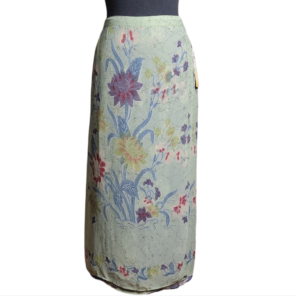 Coldwater Creek reversible floral faux wrap midi skirt women Petite Medium 10-12